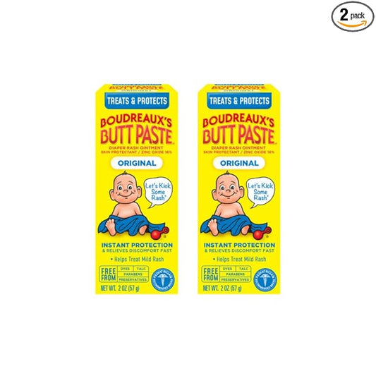 Boudreaux’s Butt Paste Diaper Rash Ointment, Baby Rash Cream Skin Protectant, Fast Relief for Diaper Rash, Soothing Barrier Cream, Original, 2 Ounce Tube (Pack of 2)