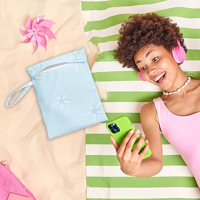 Wet Dry Bag, Wet Bag for Swimsuit, Travel, Beach, Pool, Diapers, Dirty Yoga Gym Clothes, Makeup Bag, Starfish Summer Vacation Essentials