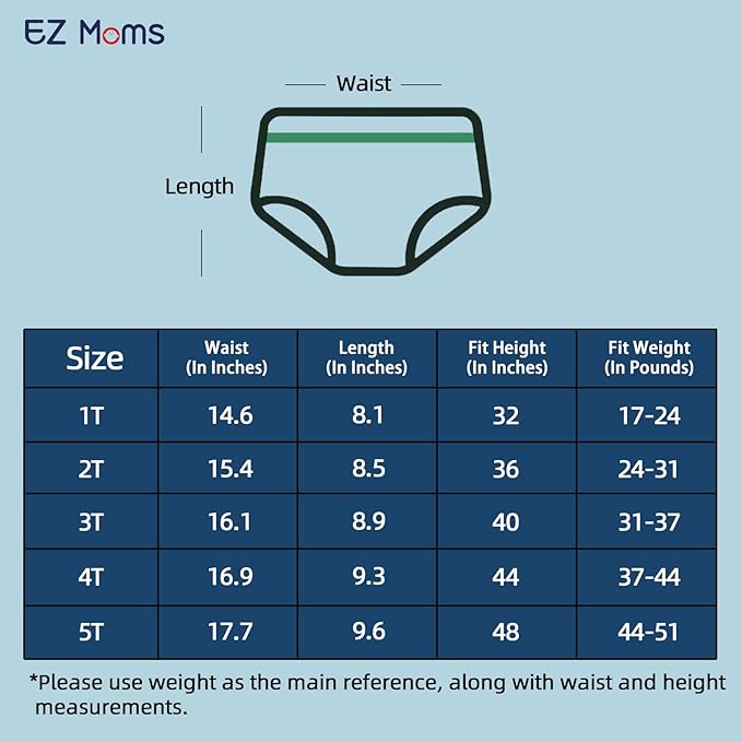 EZ Moms 4 Packs Toddler Potty Training Underwear Leakproof Soft Absorbent Kid Confident Toilet Training Pants for Boys 3T 100% Cotton Underwear Reusable Baby Boy Pee Pants with Potty Sticker Chart