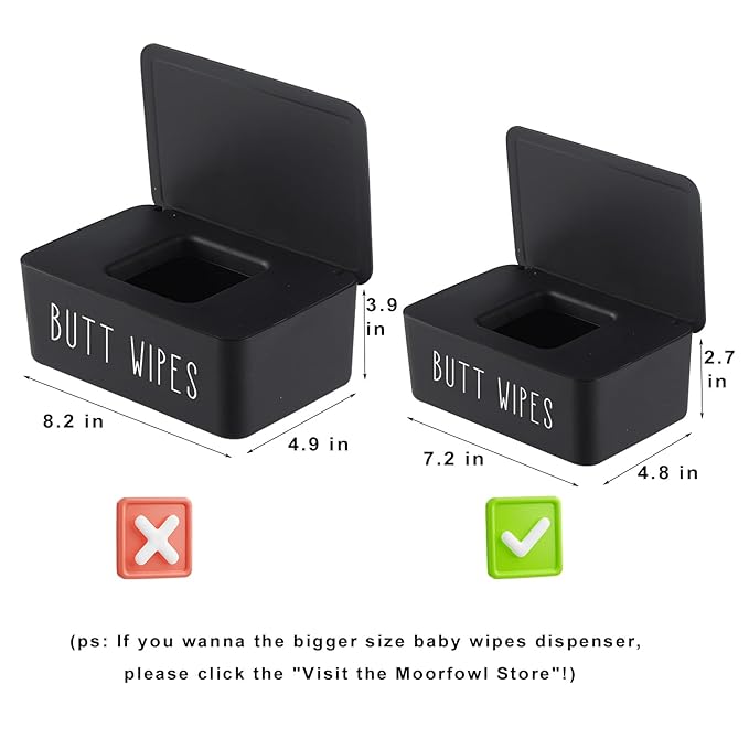 2 Pack Butt Wipes Dispenser 7.28" L * 4.80" W * 2.75" H, Bathroom Flushable Baby Wipes Container Holder Nursery Chic Style