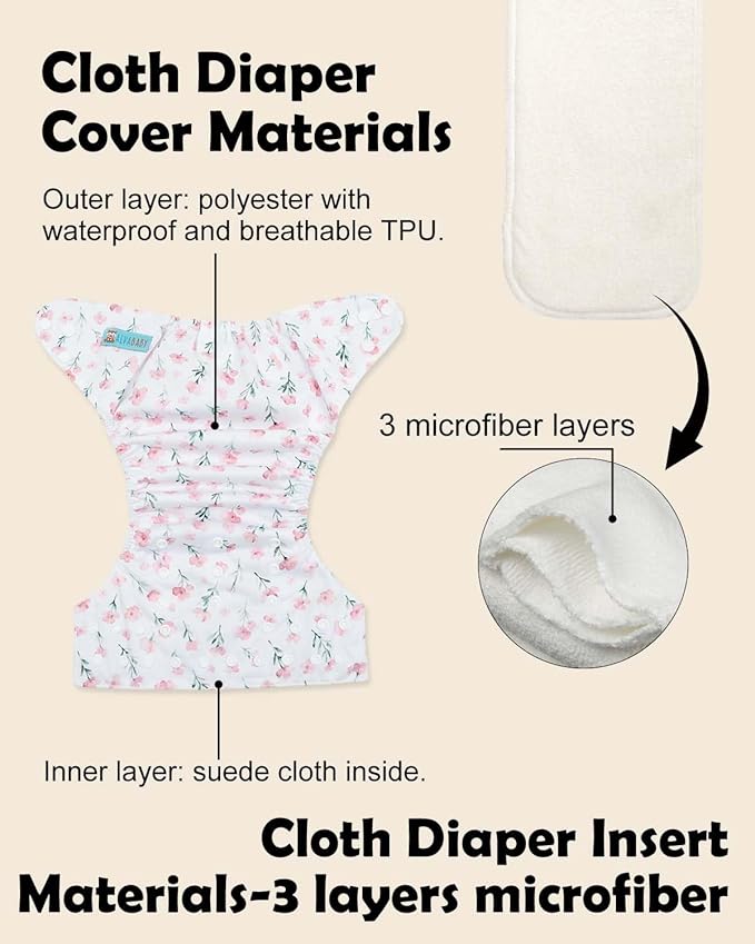 ALVABABY Baby Cloth Diapers 6 Pack with 12 Inserts Cloth Diaper Covers Adjustable Washable Reusable for Baby Girls and Boys 6DM138A