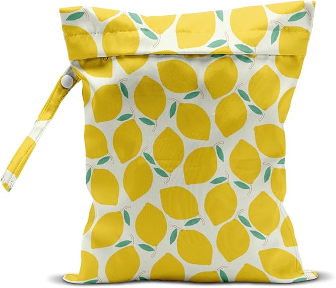 Wet Bag, Wet Dry Bag, Wet Bag for Swimsuit, Travel, Beach, Pool, Diapers, Dirty Yoga Gym Clothes, Toiletries, Makeup Bag, Snack Bag, Waterproof Reusable Fruit Peach Avocado Lemon