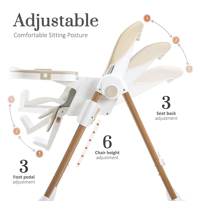 Mallify Foldable High Chairs for Babies and Toddlers, 3-in-1 Convertible Baby High Chair with Removable Soft Cushion and Tray, Adjustable Height & Recline, Lockable Wheels, Cream