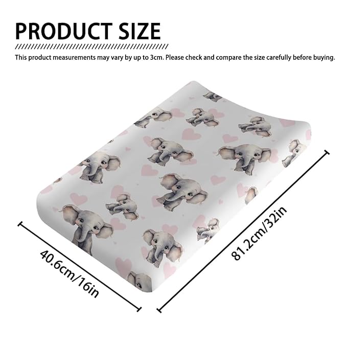 ZDCUSTOM Cartoon Elephant Baby Changing Pad Cover Change Table Pad Covers for Baby Girls and Boys, Diaper Changing Table Mat Fits Standard Contoured Changing Pads