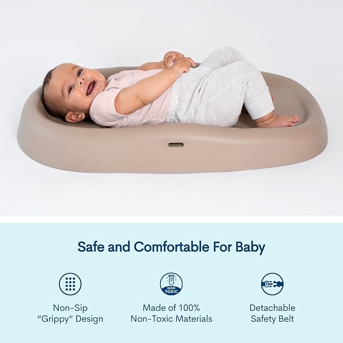Upseat Baby Changing Pad, Non-Slip Grippy Design, Premium Cushioned Foam, Contoured for Comfort, Waterproof and Easy-to-Clean, Liquid-Resistant (Taupe)