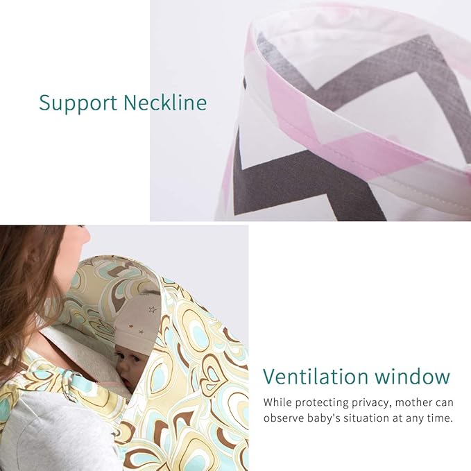 SONARIN Stripes Premium Breastfeeding Nursing Covers,4 in 1 Multifunction,with Storage Bag & Towel Corners,Nursing Scarf,Breathable & Lightweight(Pink)