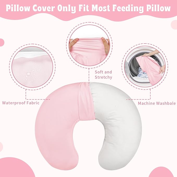 Hooyax Baby Waterproof Nursing Pillow Cover, Stretchy Nursing Covers for Breastfeeding Pillows, Adorable Infant Feeding Pillow Slipcover for Baby Boy and Girls (Pink)