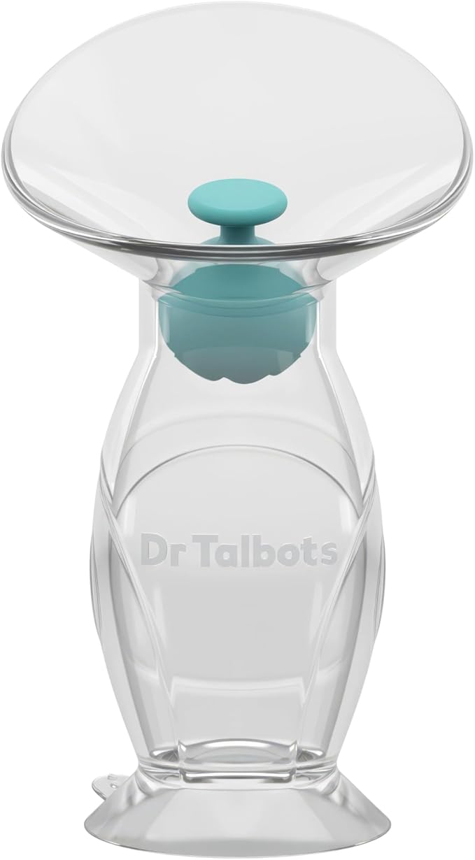 Dr. Talbot's Mom Silicone Breast Pump - 4 oz - Hands-Free, Noise-Free, Leak-Resistant Manual Suction Pump - Natural Silicone Cup, Ball Stopper & Suction Base - Breast Milk Collector for Breastfeeding