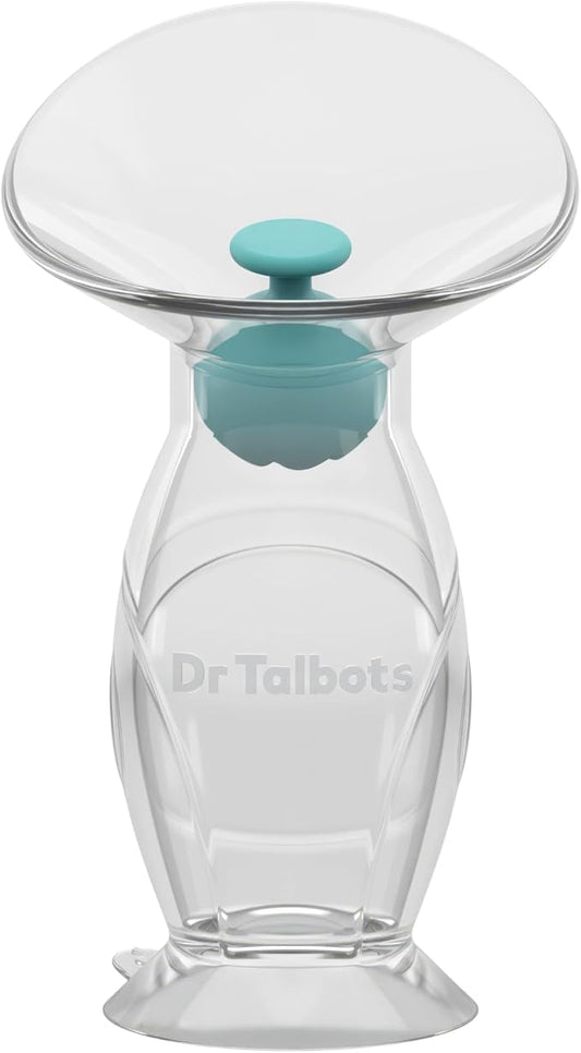 Dr. Talbot's Mom Silicone Breast Pump - 4 oz - Hands-Free, Noise-Free, Leak-Resistant Manual Suction Pump - Natural Silicone Cup, Ball Stopper & Suction Base - Breast Milk Collector for Breastfeeding