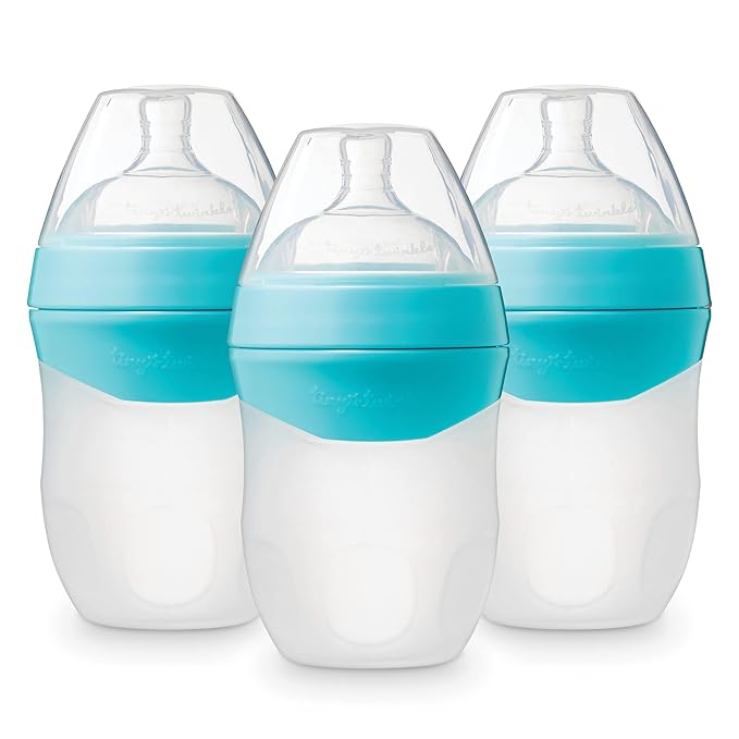 Tiny Twinkle Silicone Baby Bottle with Comfort Grip and Soft Flexible Nipple - Squeezably Soft Baby Bottles for Newborn and Up (Mint, 6 Ounce - 3 Pack)