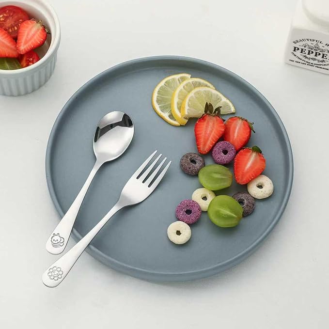 Stainless Steel Toddler Utensils Set - 12 Pieces Kids Silverware Set Children Safe Food Grade Small Forks and Spoons Dishwasher Safe Mirror Polished