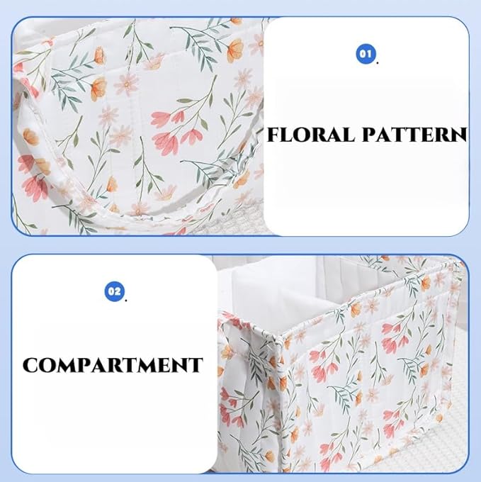 Diaper Caddy Organizer,Cute Floral Nursery Storage Basket,Soft Portable Changing Table Car Caddy Organizer Gift (Floral C)