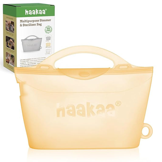 Haakaa Silicone Microwave Steamer & Steriliser Bag, 70oz/2000ml Large Capacity Reusable Steaming Bags for Baby Bottles,Breast Pump,Accessories,Pacifiers,Teethers, Great for Home&On The Go,Pinapple/1PC