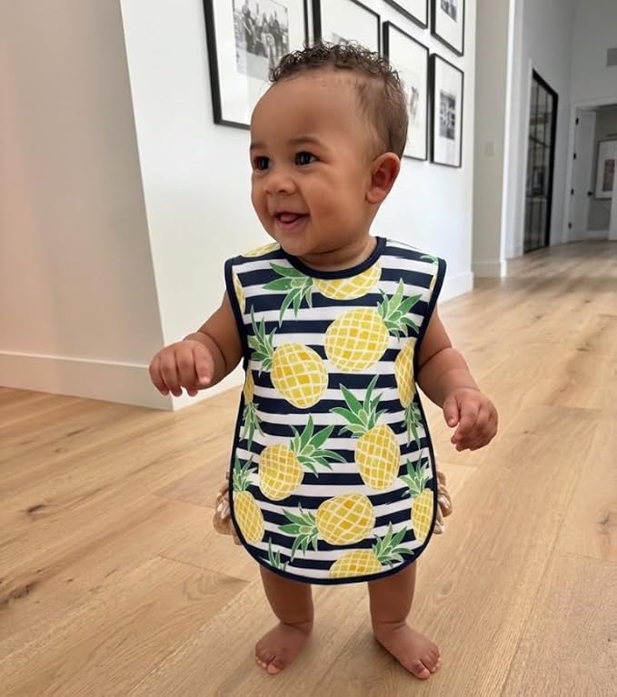 BapronBaby Pineapple Stripes Bapron - No Neck Tie Safer Bib for Baby & Toddler - Soft Waterproof Stain Resistant - Machine Washable - Sz Preschool 3-5yrs
