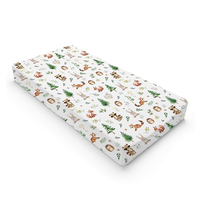 Watercolor Animals Baby Changing Pad Covers for Boy Girl 32''x16'' Raccoon Hedgehog Squirrel Fox Bunny Bird Forest Fitted Diaper Change Table Sheets Soft Breathable Baby Changing Table Mat