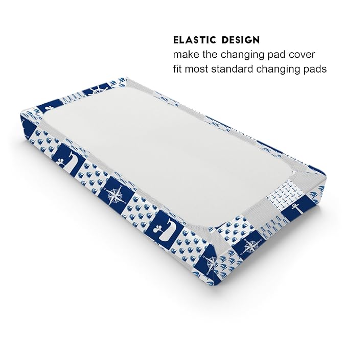 Navy Nautical Life Changing Pad Cover Marine Ocean Lighthouse Compass Whale Changing Table Cover for Baby Boys Girls Soft Breathable Stretchy Fitted Diaper Changing Mat Sheets 32''x16''