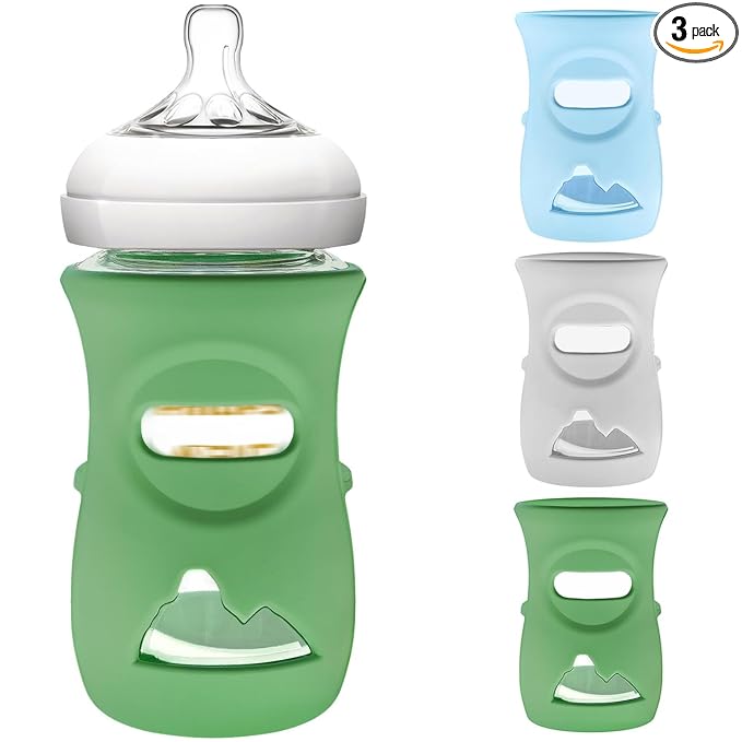 3 Pack Silicone Sleeve for Philips Avent Glass Bottle - Shatter Proof Natural Silicone Bottle Sleeve for Anti Colic Baby Bottles 8 oz & 4 oz - Anti Flow Sleeve for Infant Bottles