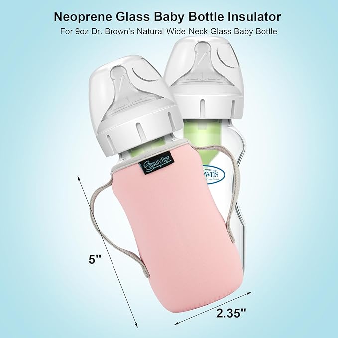 Beautyflier Glass Baby Bottle Sleeve Covers for Dr. Brown's Natural Flow Anti-Colic Wide-Neck Glass Baby Bottles, 3.3mm Thicken Heat and Cold Retention Baby Bottle Sleeve (Pink + Green, 9oz/270 mL)