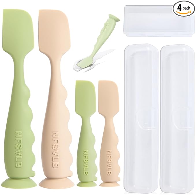 Diaper Cream Spatula with Case,2 Large 2 Mini Butt Paste Spatula with 3 Travel Case,Soft Baby Butt spatula Diaper Cream Applicator diaper Rash spatula Bum spatulas Brush (Green-White)