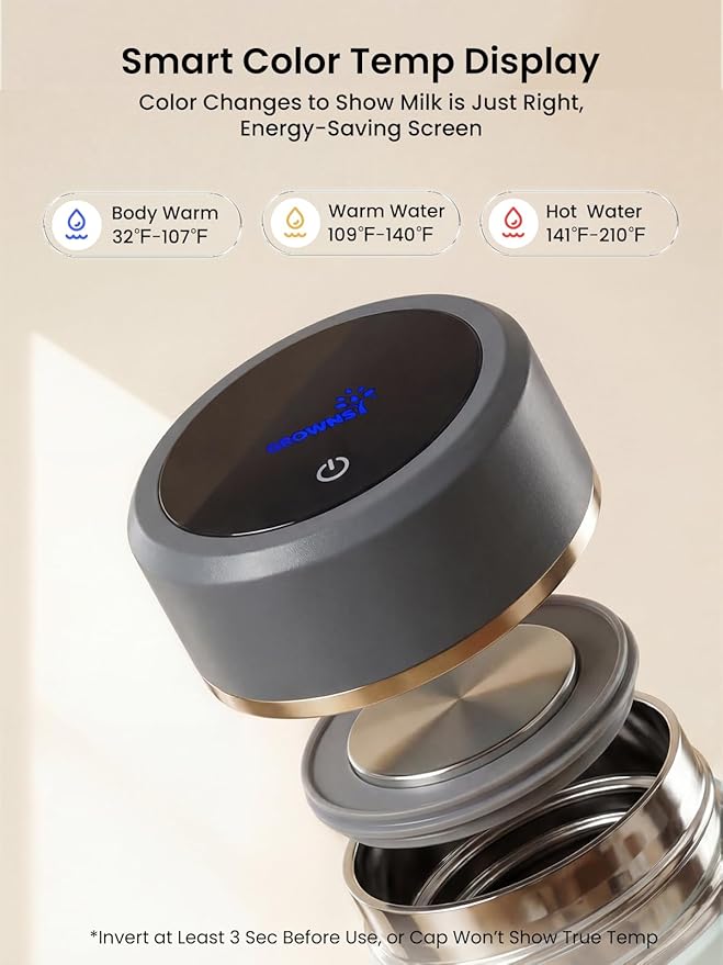 Grownsy Portable Baby Formula Bottle Maker, Rapid Cooling in 3 Min, Pure Physical Cooling, No Power Needed, Smart Color Temp Display, Travel & Night Feeding Essential, Includes Formula Dispenser,Black