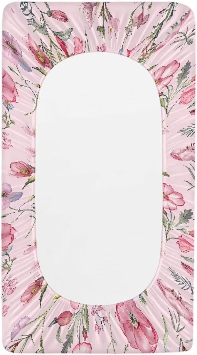 Pink Rose Butterfly Change Pad Covers, Water Resistant Baby Diaper Change Table Covers Soft Contoured Pad Covers for Newborn Baby Boys Girls