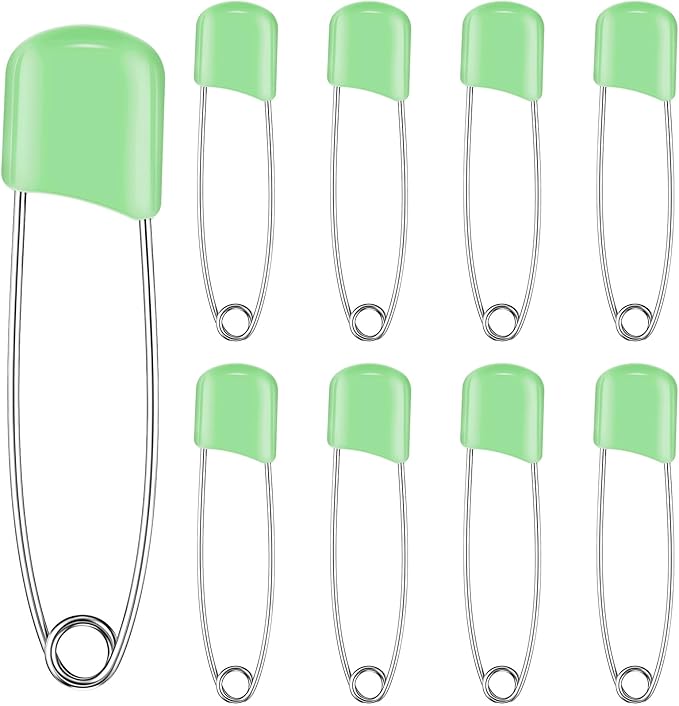 WILLBOND 50 Pcs Diaper Pins Safety 2.2 Inch Plastic Head Cloth Diaper Nappy Pins with Locking Closures Stainless Steel with Velvet Bag (Light Green)