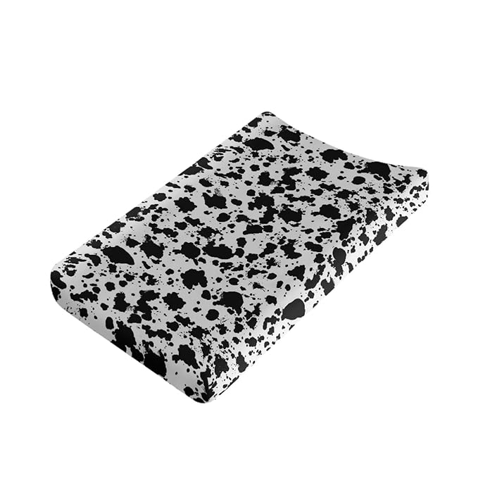 Black Cow Print Changing Pad Cover for Baby Washable Diaper Change Table Pad Covers Waterproof Changing Pads Liners 16 * 32 Inch Nursery Decor