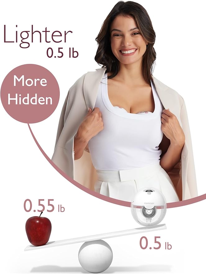 Momcozy M5 Hands-Free Wearable Breast Pump Without APP, Double-Sealed Flange for Baby-Like Comfort, 3 Modes & 9 Suction Levels, Portable Electric Pump – 24mm, 2-Pack Quill Gray
