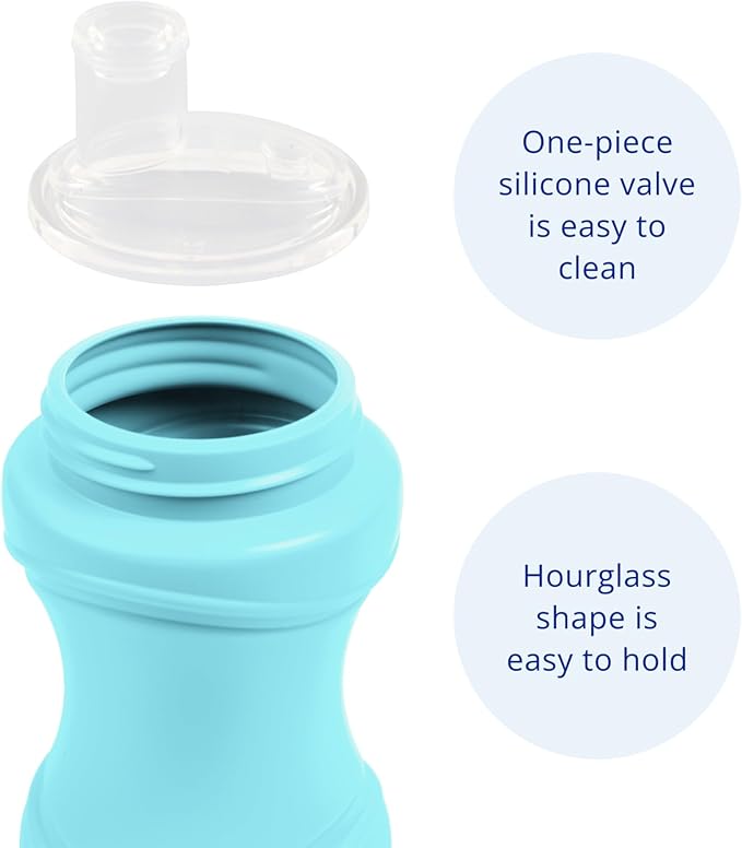 Re-Play Transition Sippy Cups for 1 Year-Old - Medical Grade Silicone Soft Spout & Travel Lid, Easy to Hold Hourglass Shape, Made in USA - 8 Oz. - Set of 2 - Lavender/Pool Blue