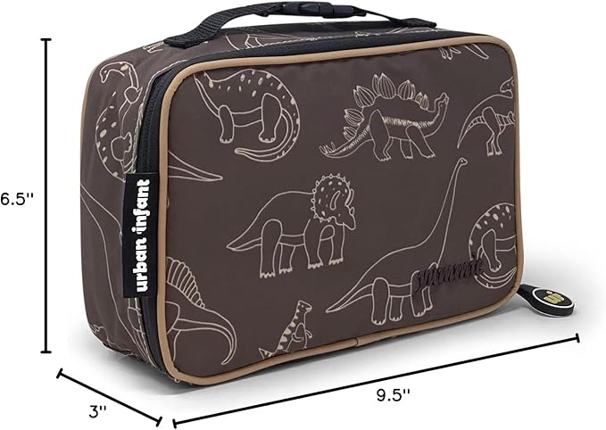 Urban Infant Yummie Kids Lunch Box Insulated Bag - Toddler Boys and Girls – Perfect for Daycare Preschool Travel Snacks – Allergy Alert Cards - Fits Bento Boxes - Dinosaurs