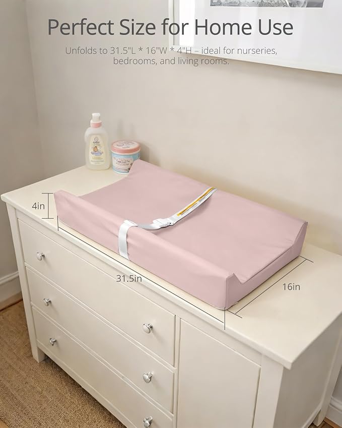 Baby Changing Pad, Wipeable Changing Pad, Diaper Changing Pads, Pink Vegan Leather Waterproof Changing Table Topper for Dresser and Table