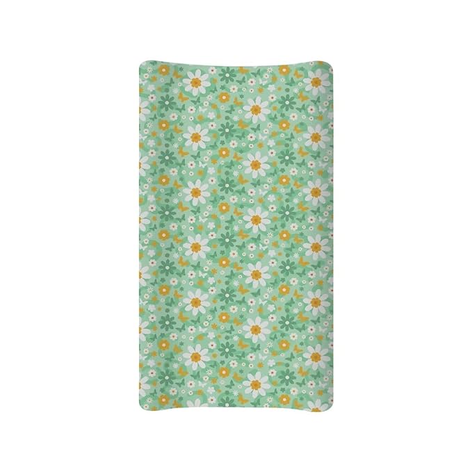 Butterfly Daisy Baby Diaper Changing Table Sheets Jersey Knit Breathable Changing Table Pad Cover for Infants Toddles 16 * 32 Inches