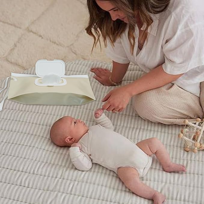 cephira Baby wipes dispenser，portable baby wipes holder for outdoor, Refillable baby wipes container, on the go wet wipe pouch for travel, resuable wipes dispenser for hiking (Nude Pink)