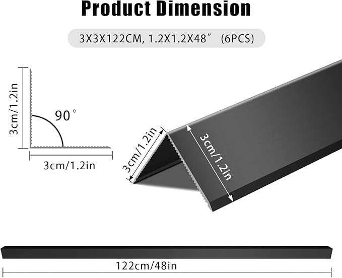 Aluminum Alloy Black Corner Guards 6PCS Thickness Wall Corner Protectors for Walls Right Angle Corner Protectors Guards L Shaped Metal Protectors 90° Angle, Corner Guards 19Ga (1.2x1.2X48.0 Inch)
