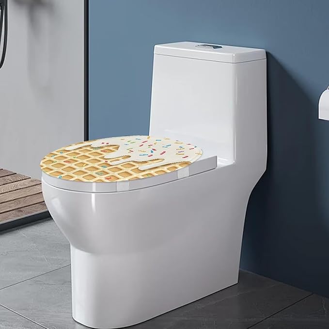 Bathroom Toilet Lid Seat Toilet Protector Dust Cover Soft Flannel Fabric Toilet Seat Cover Covers Stains, Stays Clean, Easy To Install Ice Cream Waffle Design Toilet Covers