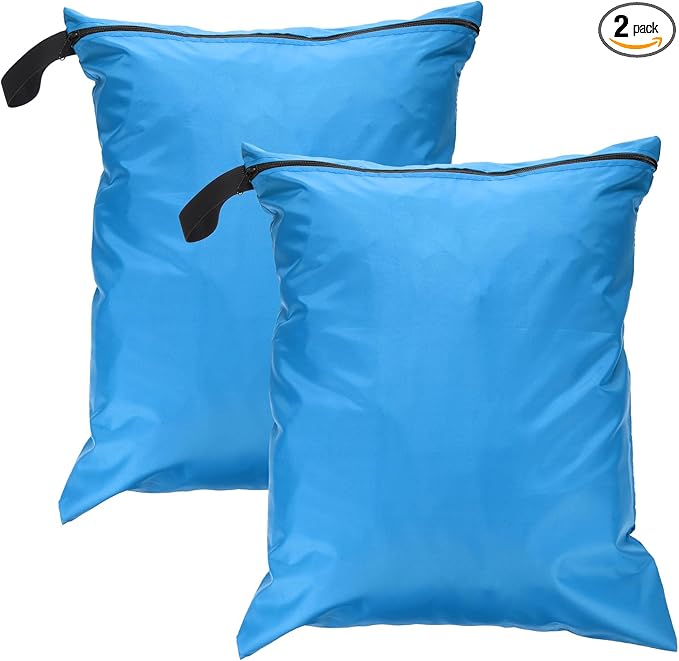 uxcell 2 Pcs Wet Dry Bags, 20" x 24" Waterproof Travel Bags with Two Zippered Pockets, Gym Bag for Beach Pool Swim Suit and Wet Clothes Blue