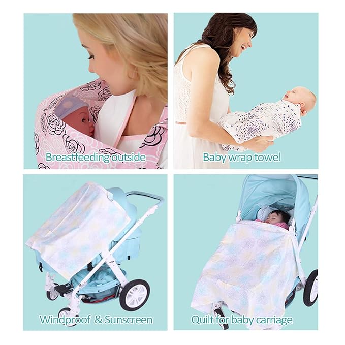 SONARIN Stripes Premium Breastfeeding Nursing Covers,4 in 1 Multifunction,with Storage Bag & Towel Corners,Nursing Scarf,Breathable & Lightweight(Grey)