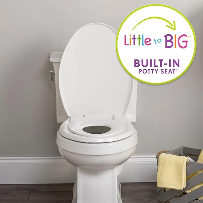 Little2Big Toilet Seat with Built-In Potty Training Seat, Slow Close, Durable Plastic, Made in USA, ELONGATED, White