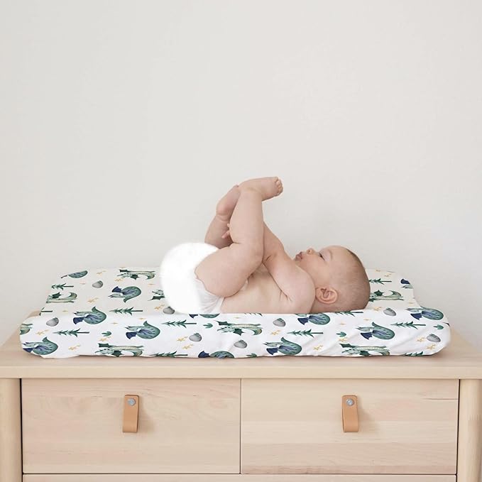 Fairy Tale Dragon Trees Stars Changing Pad Covers Watercolor Dragons Diaper Changing Table Cover Sheets for Boy Girl Soft Stretchy Snug Fitted Baby Changing Pad Mats 32''x16'' Green