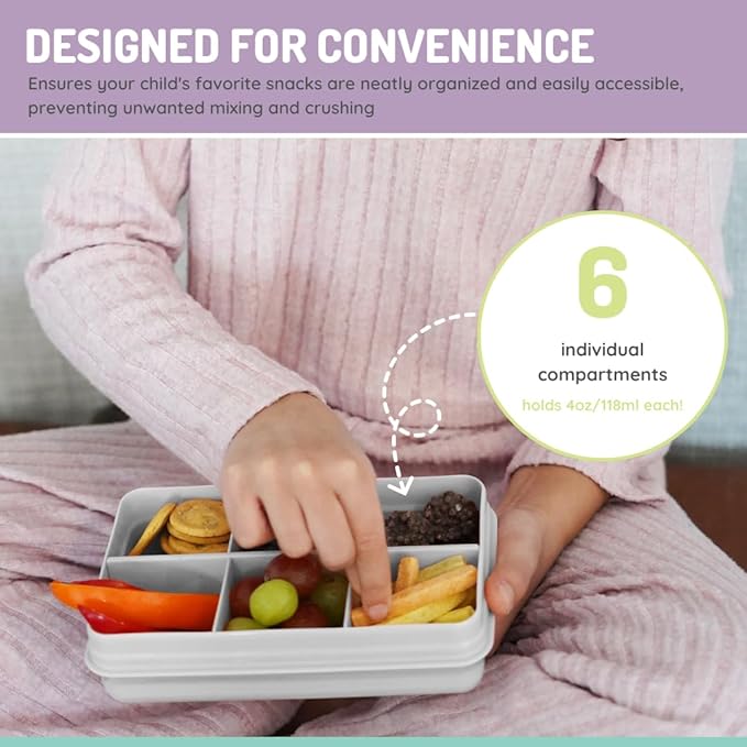 melii Snackle Box | 6-Compartment Divided Snack Container, BPA-Free Food Storage with Removable Dividers for School, Travel & On-the-Go Snacking (Bulldog)