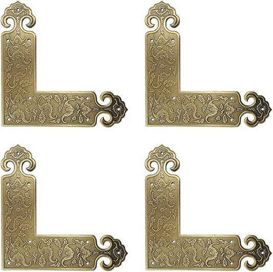4Pcs Antique Embossing Brass Decorative Corner Protectors Braces Classical Furniture Tables and Chairs Cabinet Corner Guard Edge Cover