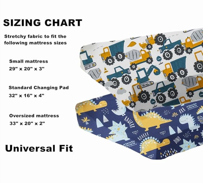 2 Pack Changing Pad Cover for Girls Boys, Ultra Soft Breathable Cotton, Baby Diaper Change Table Pad Covers (32"x16", Dinosaurs Car)
