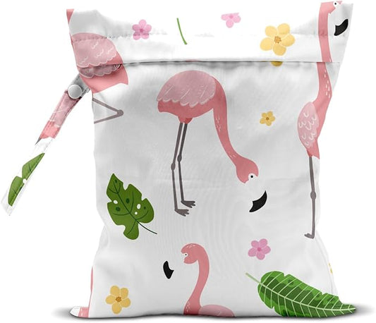 Wet Dry Bag, Wet Bag for Swimsuit, Travel, Beach, Pool, Diapers, Dirty Yoga Gym Clothes, Makeup Bag, Pink Flamingos Summer Vacation Essentials
