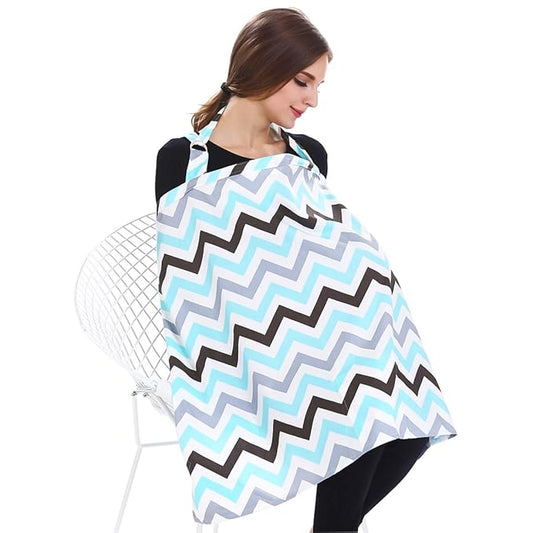 SONARIN Stripes Premium Breastfeeding Nursing Covers,4 in 1 Multifunction,with Storage Bag & Towel Corners,Nursing Scarf,Breathable & Lightweight(Blue & Grey)