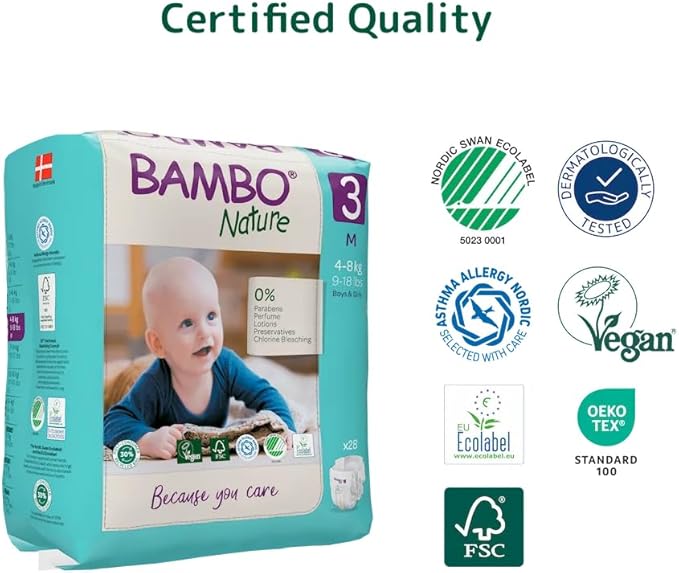 Bambo Nature Premium Eco Nappies, Midi Size 3 (9-18lb/4-8kg) Pack of 28