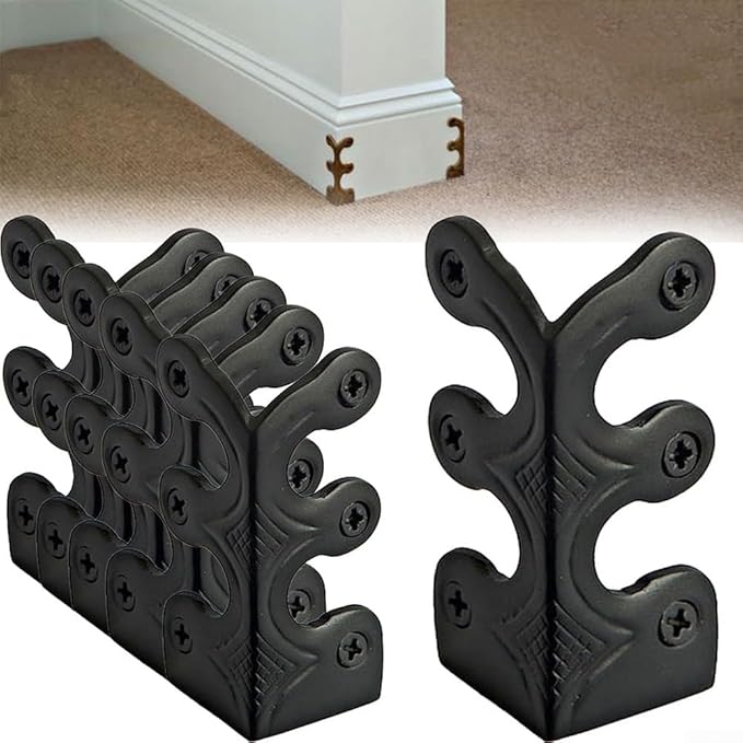 6Pcs Skiffers Baseboard Corner Protectors, Rustic Vintage Metal Corner Guard, Decorative Baseboard Shield, Brass Skirting Board Protection, Antique Bronze Furniture Edge Protector (Black)