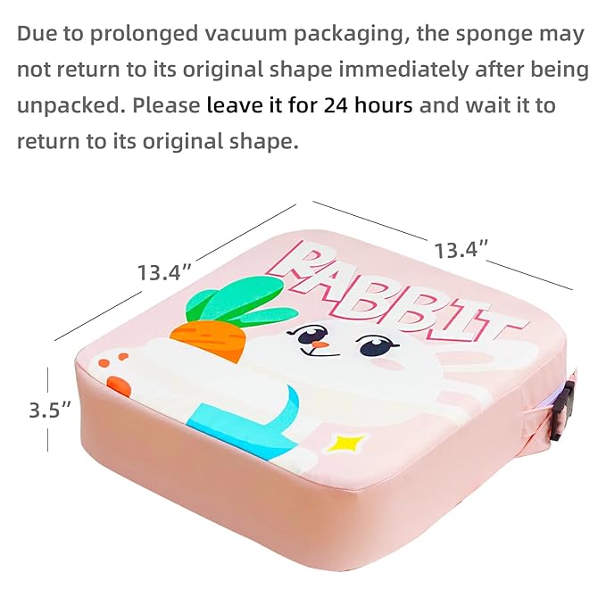 Eiury Toddler Booster Seat for Dining Table, Portable Kids Booster Seat with Safety Buckles Portable Increasing Booster Cushion with Non-Slip Bottom (Pink Rabbit)