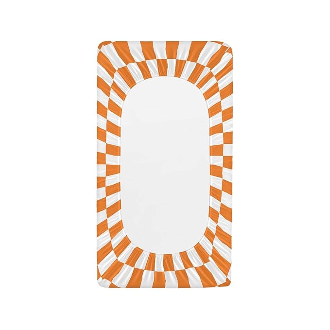 Orange and White Checkered Changing Pad Cover for Baby Girls Boys Cartoon Breathable Diaper Change Table Sheet Soft Stretchy Cute Change Table Mat Cover Fit 32x16