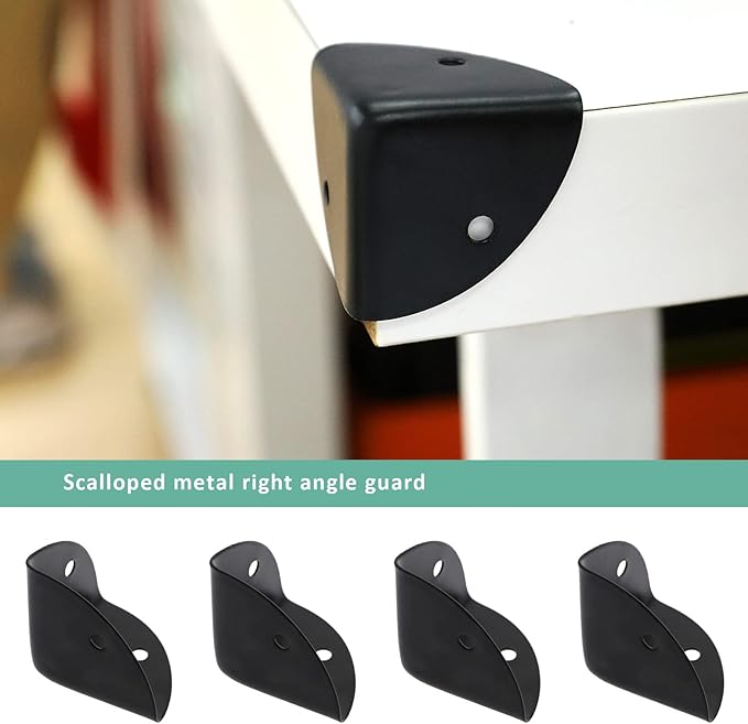 Create idea 8PCS 39mm Corner Angle Brace Protectors Scalloped Metal Right Angle Corner Guards for Wooden Box Desk Chest Case Flightcase Black