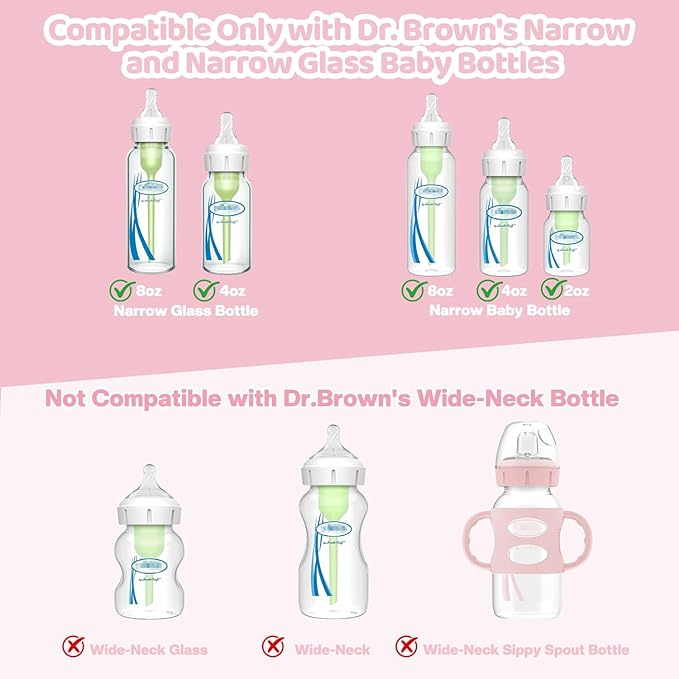 Straw Nipple Compatible with Dr Browns Narrow and Narrow Glass Baby Bottles,Sippy Cup Nipple, Soft 100% Silicone,Variable Flow,BPA-Free,6m+ (Straw Cup Nipple)